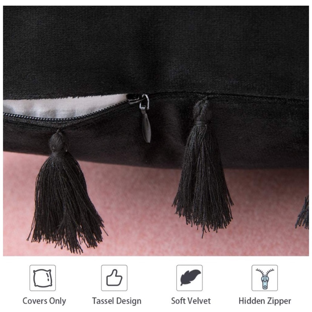 2 Pcs Velvet Pillows Covers Black - Picture 2 of 4